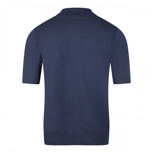 NAVY LINEN COTTON BLEND POLO SHIRT