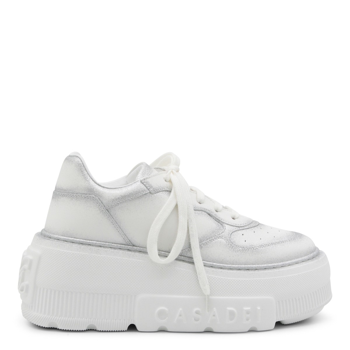 WHITE AND SILVER LEATHER SNEAKERS