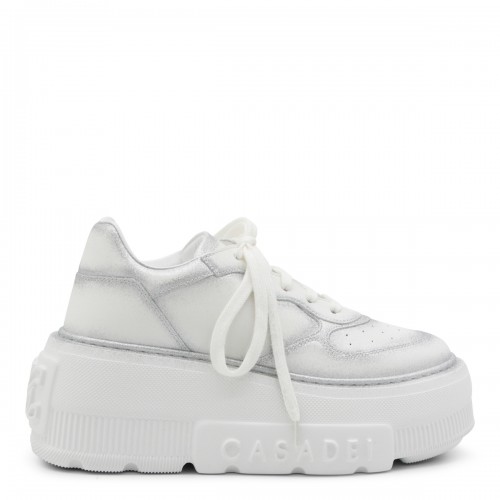 WHITE AND SILVER LEATHER SNEAKERS