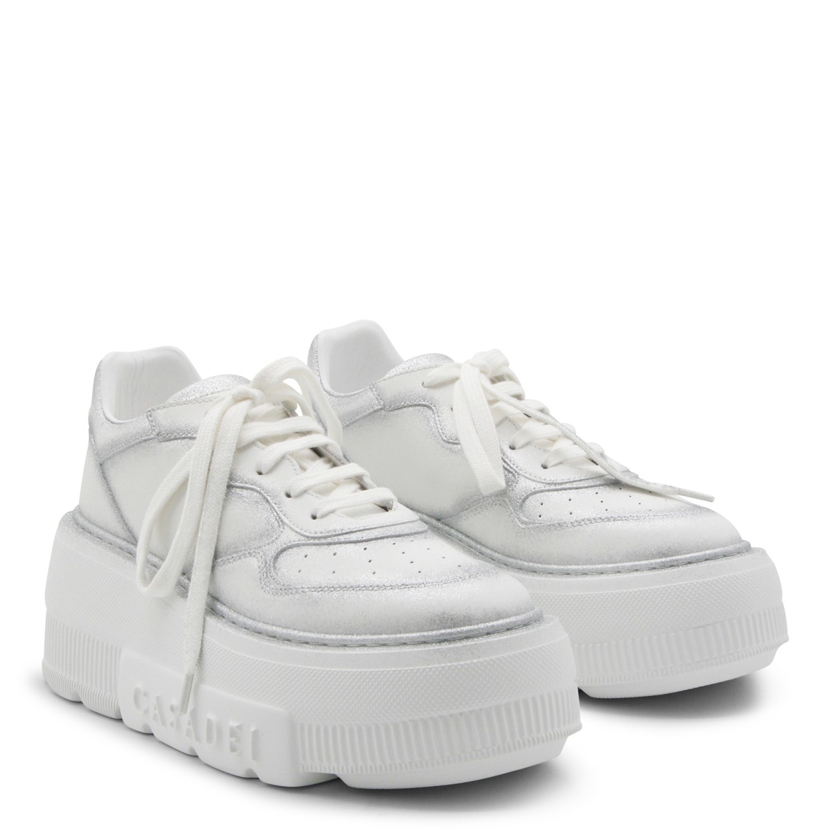 WHITE AND SILVER LEATHER SNEAKERS