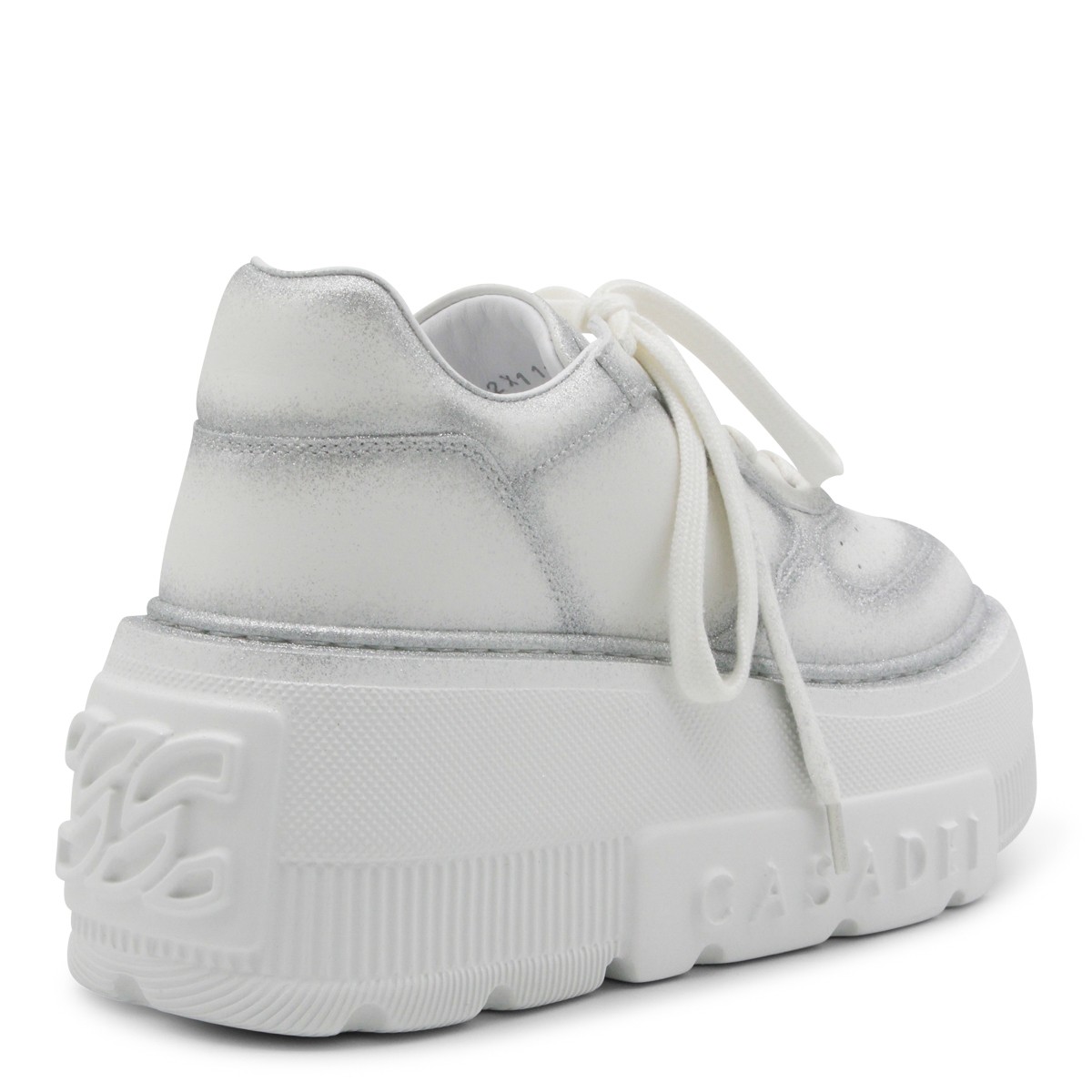 WHITE AND SILVER LEATHER SNEAKERS