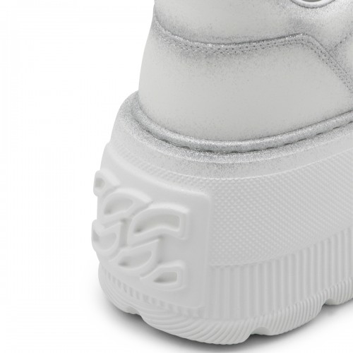 WHITE AND SILVER LEATHER SNEAKERS