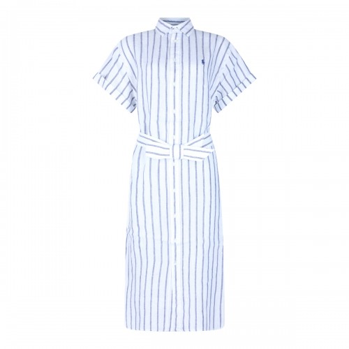 WHITE AND LIGHT BLUE LINEN DRESS