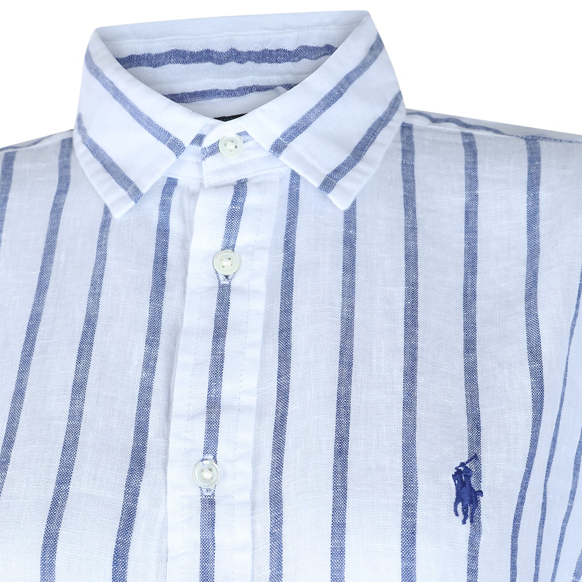 WHITE AND LIGHT BLUE LINEN DRESS