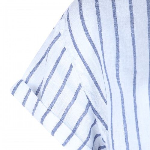 WHITE AND LIGHT BLUE LINEN DRESS