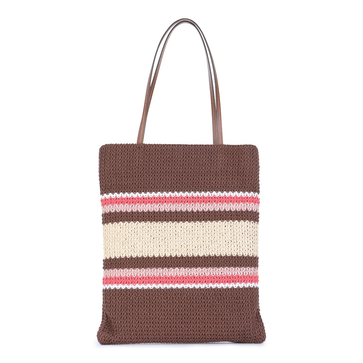 BROWN AND PINK COTTON TOTE