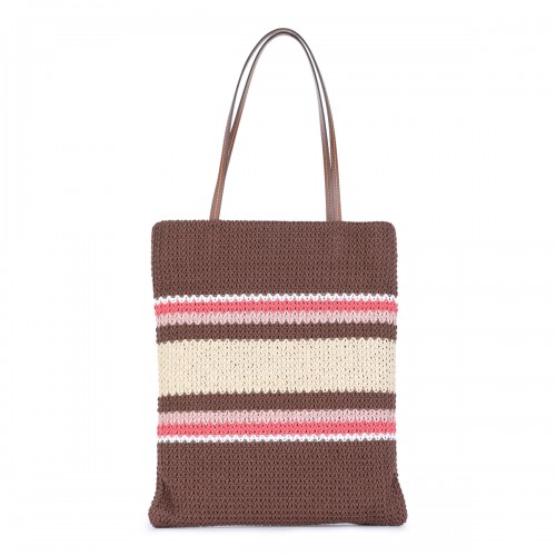 BROWN AND PINK COTTON TOTE