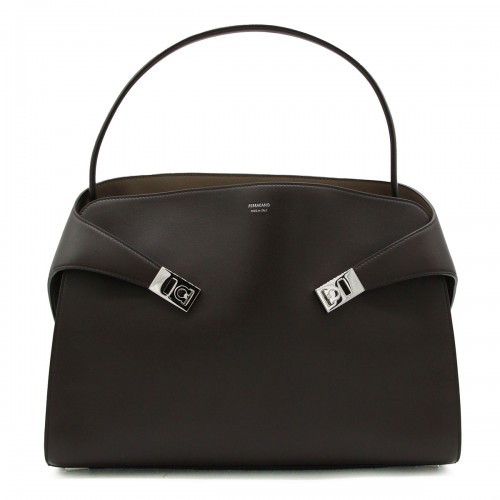 DARK BROWN LEATHER HUG SH M TOTE