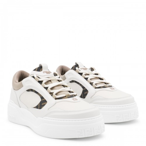 WHITE AND BEIGE LEATHER FENDI FORCE SNEAKERS