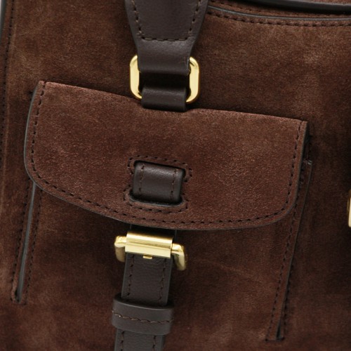 BROWN LEATHER ROXANNE SMALL TOP HANDLE BAG