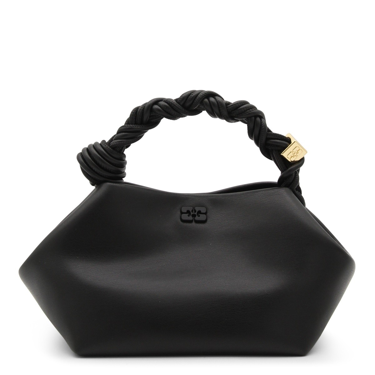 BLACK LEATHER BOU TOP HANDLE BAG