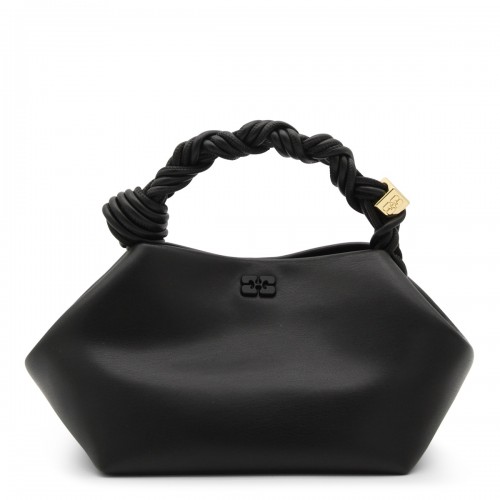 BLACK LEATHER BOU TOP HANDLE BAG