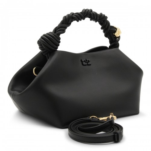 BLACK LEATHER BOU TOP HANDLE BAG