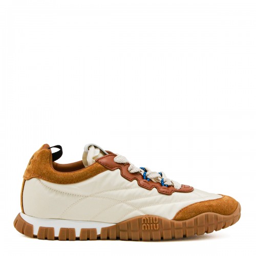 IVORY AND BROWN LEATHER SNEAKERS