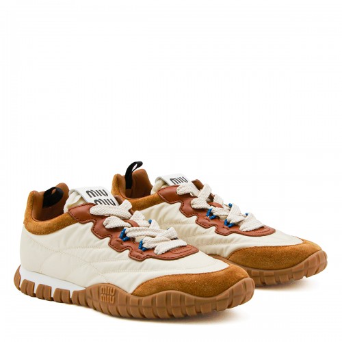 IVORY AND BROWN LEATHER SNEAKERS