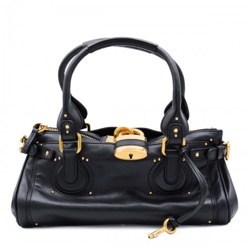 BLACK LEATHER PADDINGTON TOP HANDLE BAG