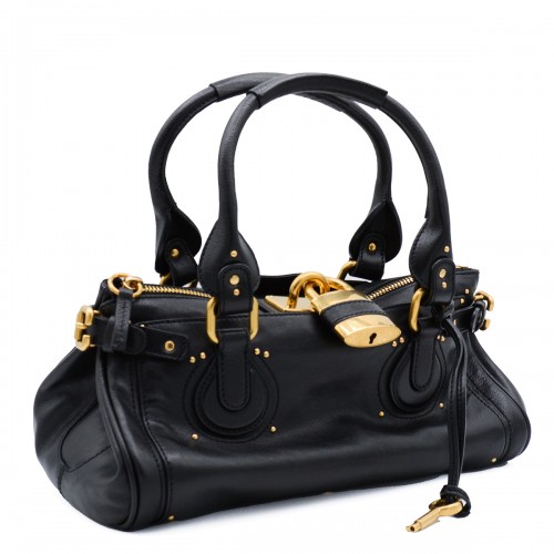 BLACK LEATHER PADDINGTON TOP HANDLE BAG