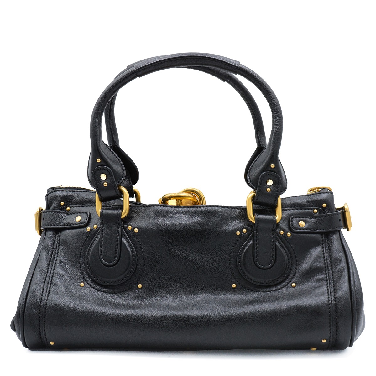 BLACK LEATHER PADDINGTON TOP HANDLE BAG
