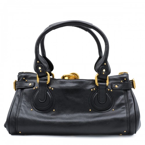 BLACK LEATHER PADDINGTON TOP HANDLE BAG