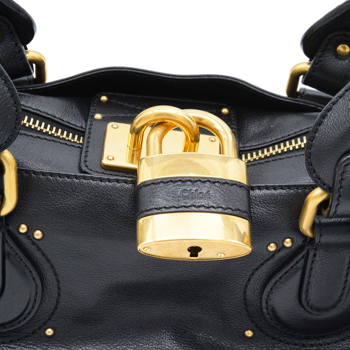 BLACK LEATHER PADDINGTON TOP HANDLE BAG