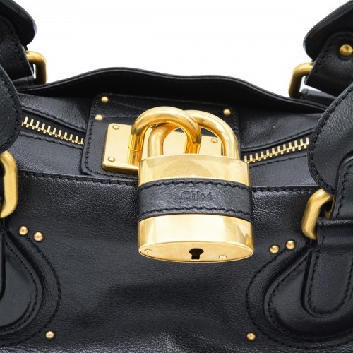 BLACK LEATHER PADDINGTON TOP HANDLE BAG