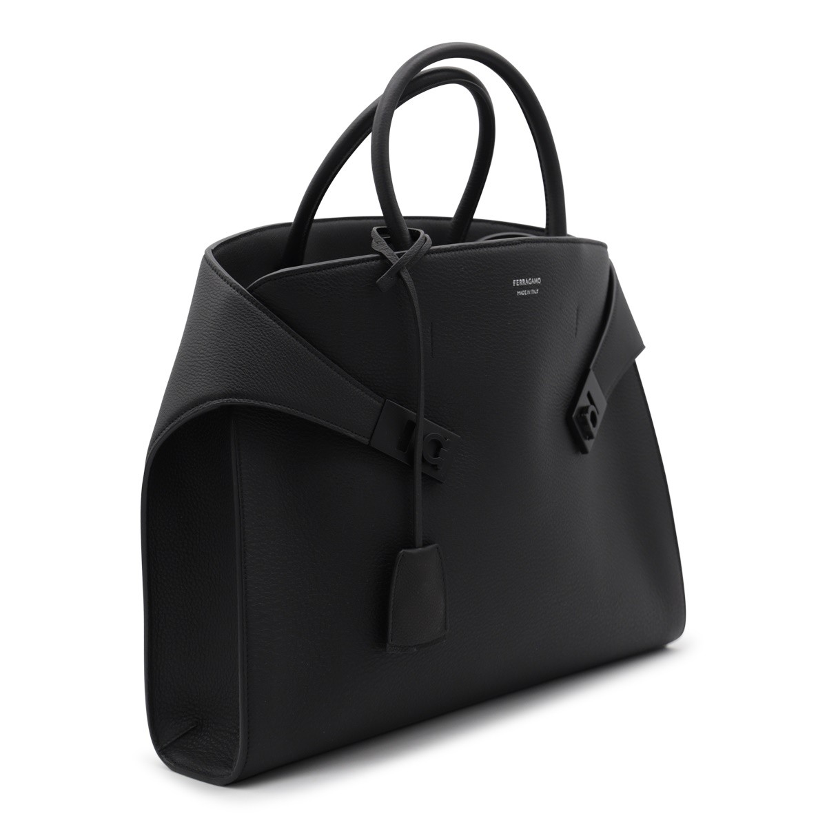 BLACK LEATHER HUG SHOULDER BAG
