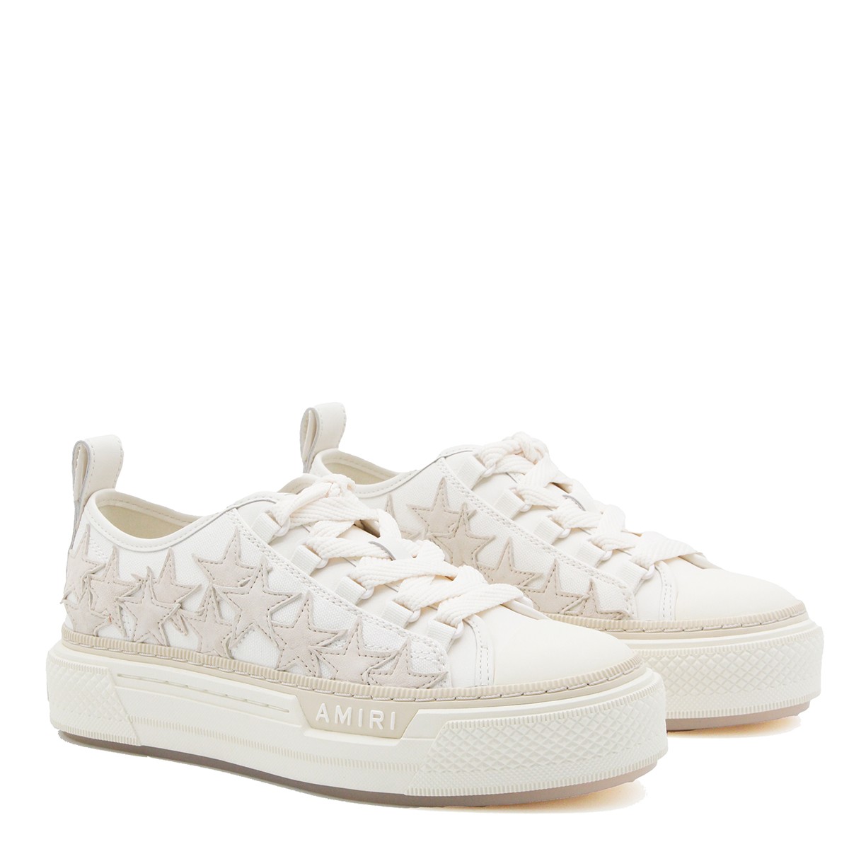 BEIGE LEATHER STARS COURT SNEAKERS