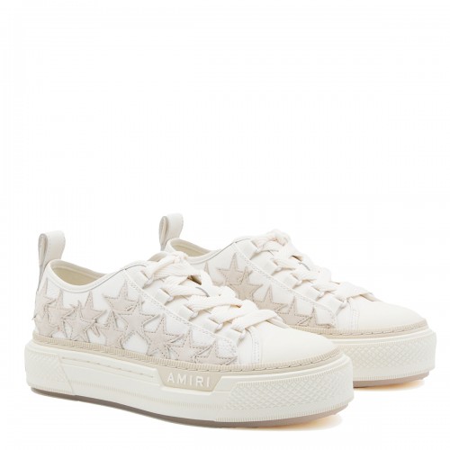 BEIGE LEATHER STARS COURT SNEAKERS