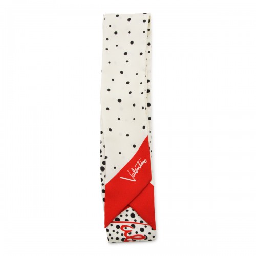 WHITE RED AND BLACK SILK SCARF