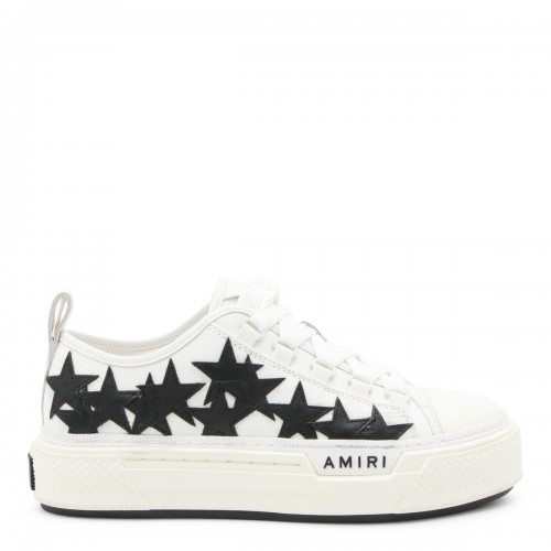 WHITE AND BLACK LEATHER STARS COURT SNEAKERS