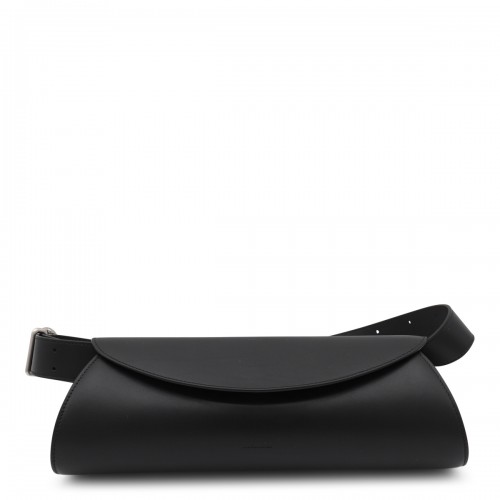 BLACK LEATHER CANNOLO GRANDE SHOULDER BAG