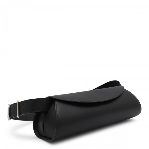 BLACK LEATHER CANNOLO GRANDE SHOULDER BAG