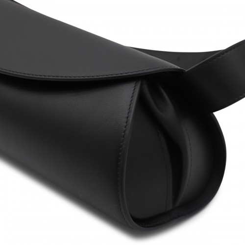 BLACK LEATHER CANNOLO GRANDE SHOULDER BAG