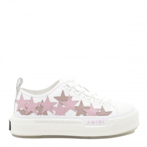 WHITE AND PINK LEATHER STARS COURT SNEAKERS