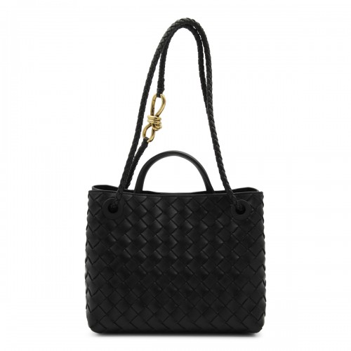 BLACK LEATHER ANDIAMO SMALL TOP HANDLE BAG