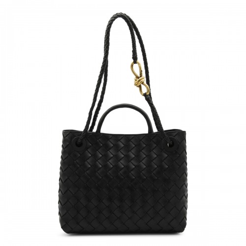 BLACK LEATHER ANDIAMO SMALL TOP HANDLE BAG