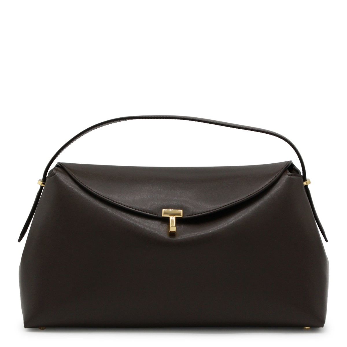 BROWN LEATHER T-LOCK TOP HANDLE BAG