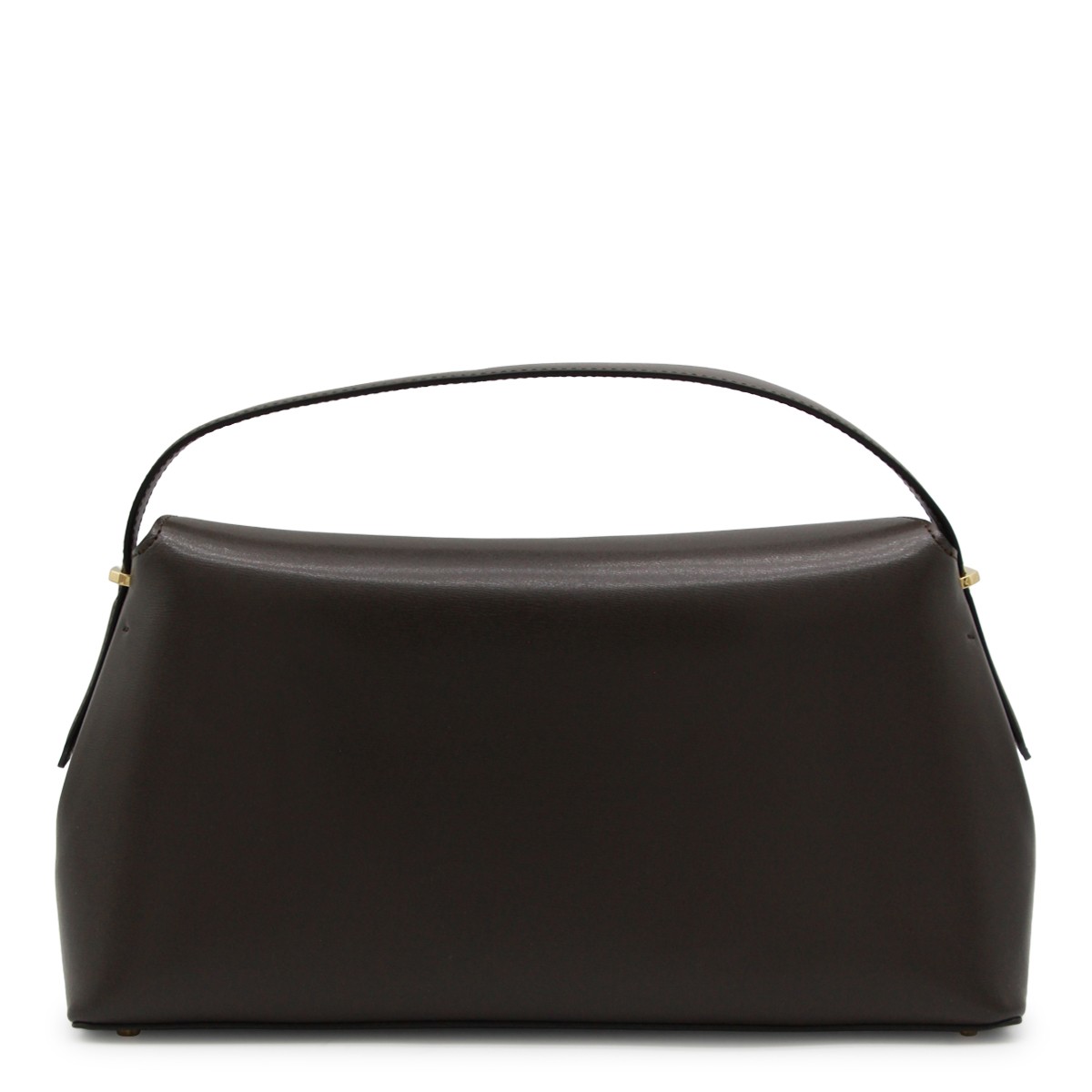 BROWN LEATHER T-LOCK TOP HANDLE BAG