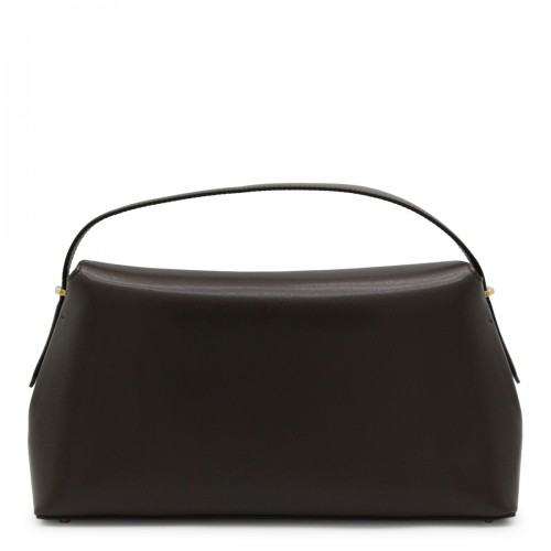 BROWN LEATHER T-LOCK TOP HANDLE BAG