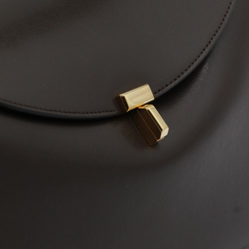 BROWN LEATHER T-LOCK TOP HANDLE BAG