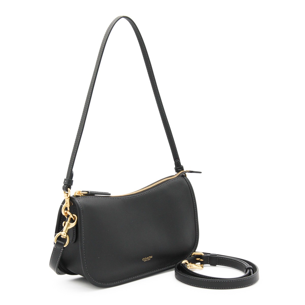 BLACK LEATHER WAVERLY SHOULDER BAG