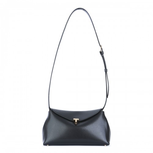 BLACK LEATHER T-LOCK CROSSBODY BAG