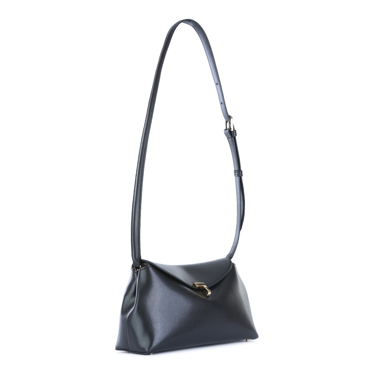BLACK LEATHER T-LOCK CROSSBODY BAG