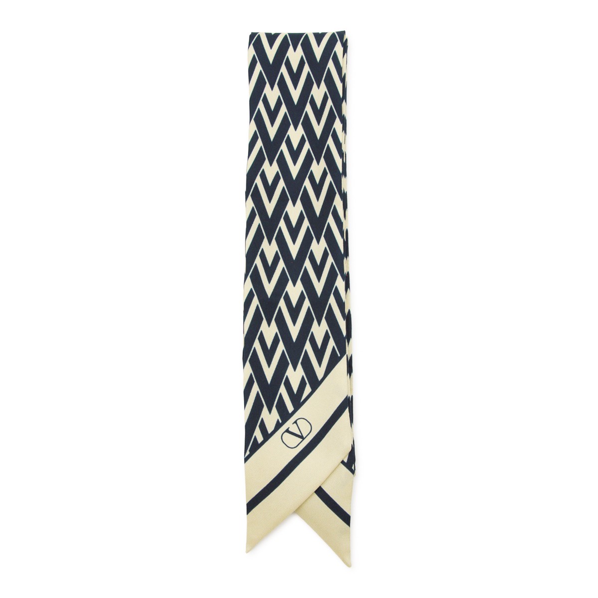 IVORY AND NAVY SILK SCARF