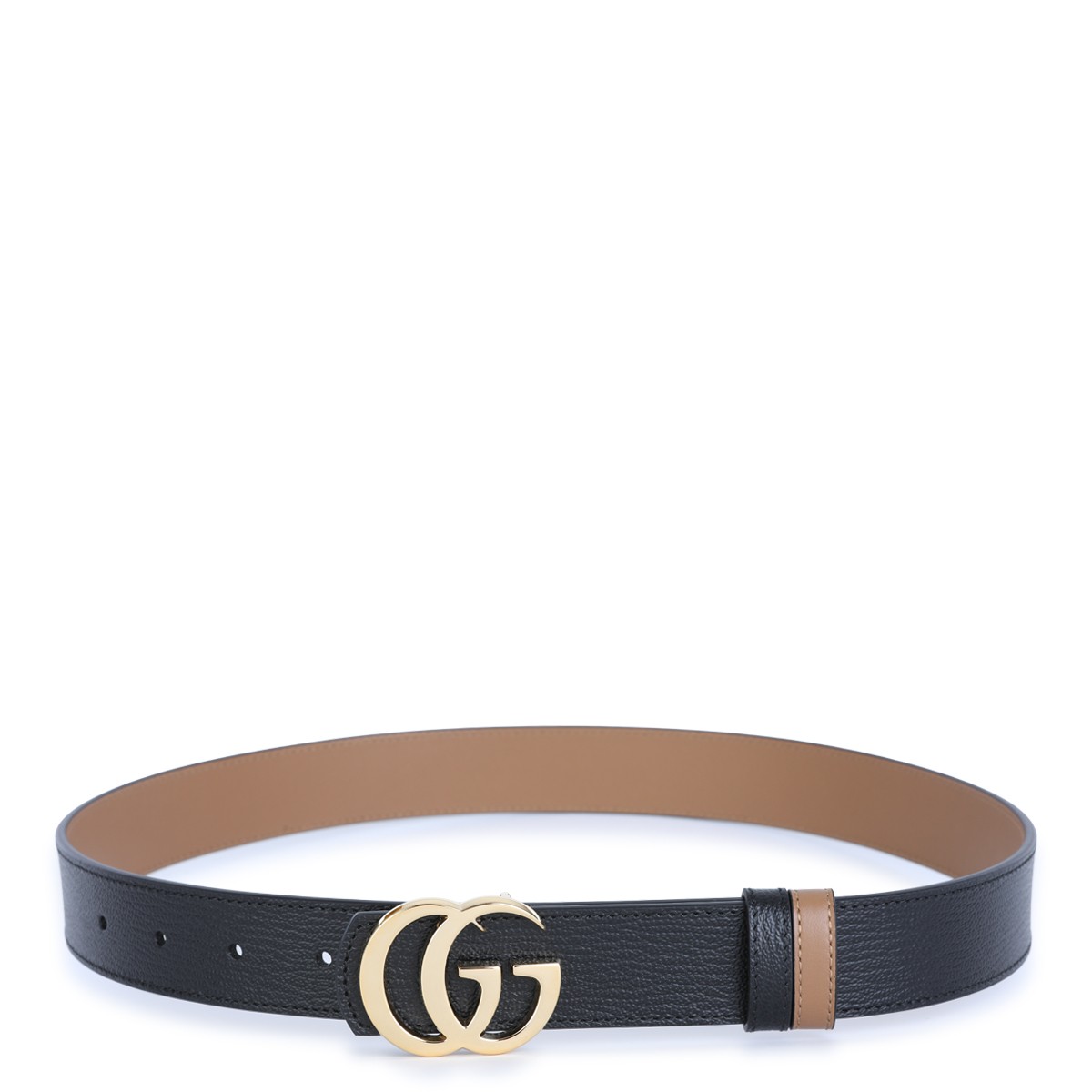 BLACK AND BEIGE LEATHER BELT