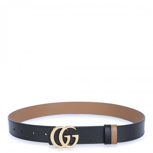 BLACK AND BEIGE LEATHER BELT
