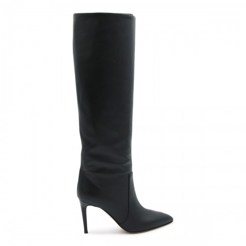 BLACK LEATHER STILETTO BOOTS