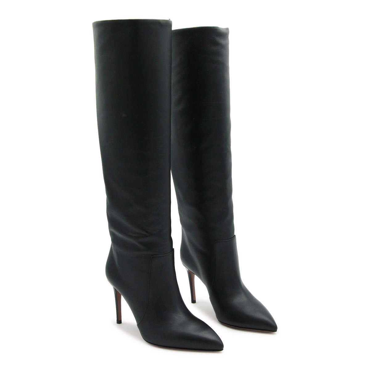 BLACK LEATHER STILETTO BOOTS