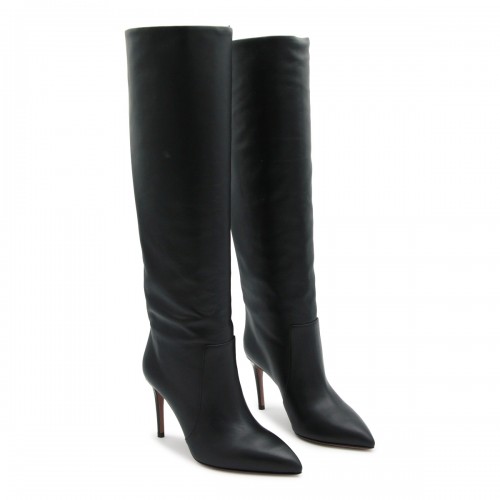 BLACK LEATHER STILETTO BOOTS