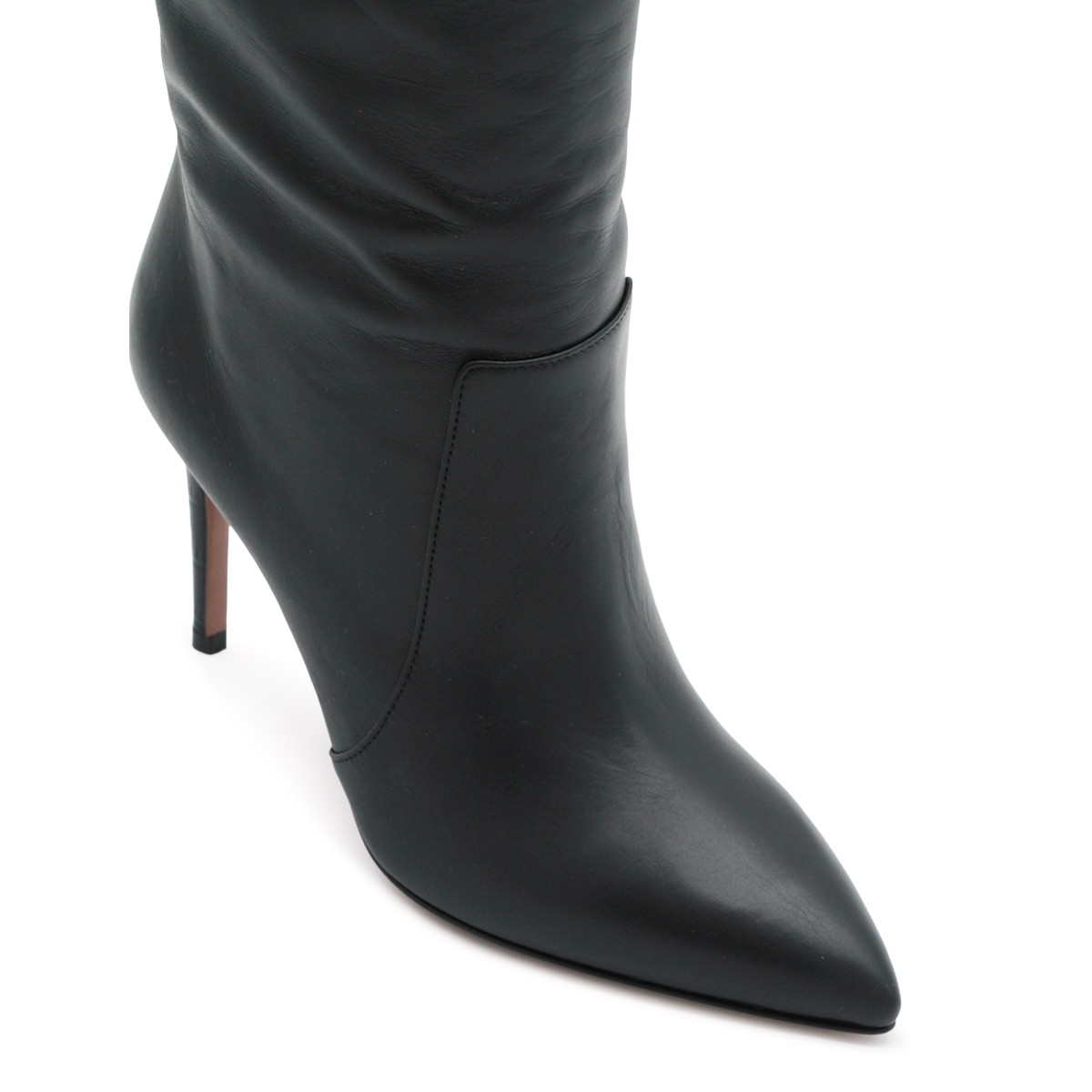 BLACK LEATHER STILETTO BOOTS